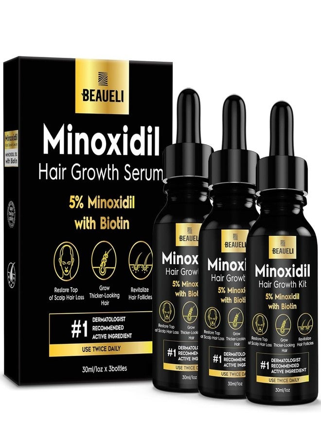 beaueli 5% Minoxidil Hair Growth for Men and Women: Extra Strength Minoxidil Regrowth Treatment Serum for Thinning Hair Loss to Grow Thicker Fuller Faster 30ml 3Bottles - Image 1